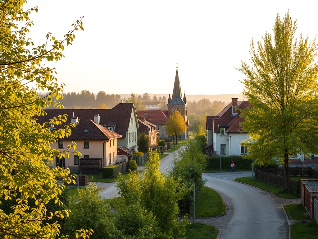 Bocian biały na gnieździe na dachu domu w Stoczku Łukowskim, symbol wiosny i szczęścia dla mieszkańców miasta